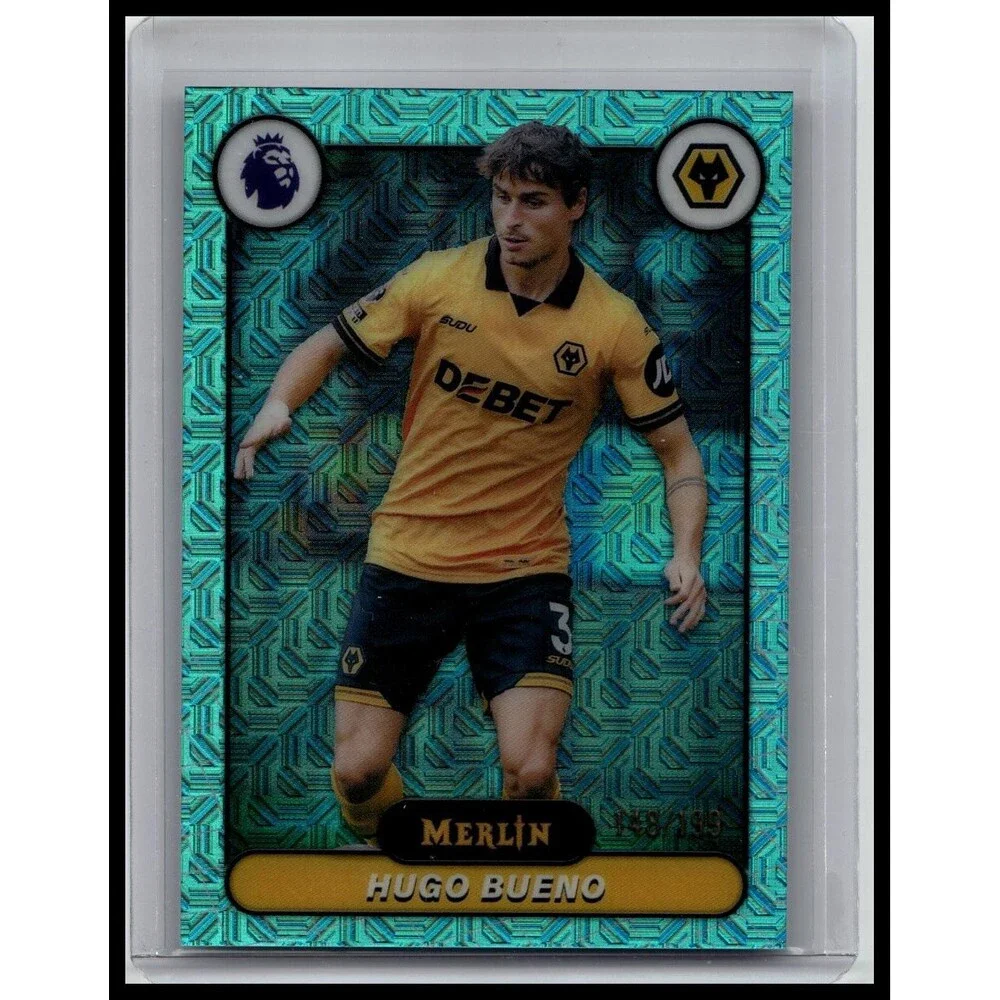 2026 Merlin Premier League #196 Hugo Bueno Aqua Mojo Refractor #/199